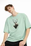 Deer - Oversize Erkek Tişört SU YESILI