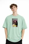 Blurry - Oversize Erkek Tişört SU YESILI