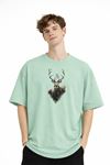 Deer - Oversize Erkek Tişört SU YESILI