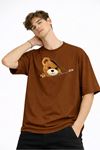 CH - Bear Baskılı Oversize Tişört KAHVE