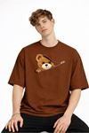 CH - Bear Baskılı Oversize Tişört KAHVE