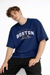 Boston - Baskılı Oversize Tişört LACIVERT