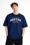 Boston - Baskılı Oversize Tişört LACIVERT