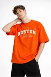 Boston - Baskılı Oversize Tişört TURUNCU