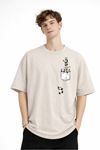 Panda - Baskılı Oversize Tişört BEJ