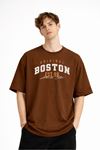 Boston - Baskılı Oversize Tişört KAHVE