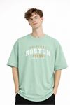 Boston - Baskılı Oversize Tişört SU YESILI