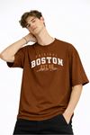 Boston - Baskılı Oversize Tişört KAHVE