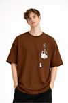 Panda - Baskılı Oversize Tişört KAHVE