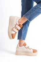 VALENCIA Bağcıksız Cırt Cırtlı Ortopedik Taban Kadın Sneaker Spor Ayakkabı CTT - Ten/Kahve