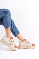 VALENCIA Bağcıksız Cırt Cırtlı Ortopedik Taban Kadın Sneaker Spor Ayakkabı CTT - Ten/Kahve
