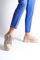 DELLA Bağcıklı Ortopedik Taban Taşlı Kadın Sneaker Spor Ayakkabı CTT - Ten