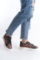 MINA Bağcıklı Ortopedik Taban Leopar Desenli Kadın Sneaker Spor Ayakkabı TBT - Kahverengi