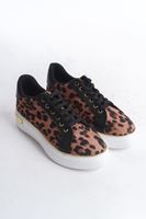 MINA Bağcıklı Ortopedik Taban Leopar Desenli Kadın Sneaker Spor Ayakkabı TBT - Kahverengi