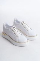 MINA Bağcıklı Ortopedik Taban Kadın Sneaker Spor Ayakkabı CBT - Beyaz/Altın