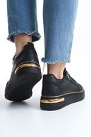 DINA Bağcıklı Fermuarlı Ortopedik Taban Kadın Sneaker Spor Ayakkabı CST - Siyah/Altın
