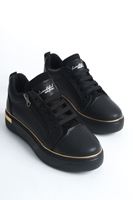 DINA Bağcıklı Fermuarlı Ortopedik Taban Kadın Sneaker Spor Ayakkabı CST - Siyah/Altın