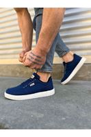 JY0118 REX Bağcıklı Keten Kumaş Erkek Günlük Sneaker Ayakkabı KBT - Lacivert