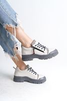 AGATHA Bağcıklı Fermuarlı Ortopedik Taban Kadın Sneaker Spor Ayakkabı CGT - Krem