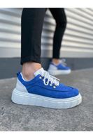 JY010 Cloud Bağcıklı Süet Erkek Günlük Sneaker Ayakkabı SBT - Mavi/Beyaz