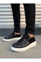 JY155 Warrior Bağcıklı ve Fermuarlı Cilt Süet Erkek Günlük Sneaker Ayakkabı CSBT - Siyah