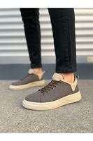 JY204 Flex Bağcıklı Keten Kumaş Erkek Günlük Sneaker Ayakkabı KKT - Kahverengi/Krem