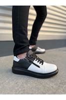 JY155 Warrior Bağcıklı ve Fermuarlı Cilt Erkek Günlük Sneaker Ayakkabı CST - Siyah/Beyaz