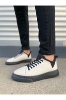 JY204 Flex Bağcıklı Keten Kumaş Erkek Günlük Sneaker Ayakkabı KST - Beyaz/Siyah