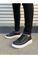 JY155 Warrior Bağcıklı ve Fermuarlı Cilt Erkek Günlük Sneaker Ayakkabı CBT - Siyah