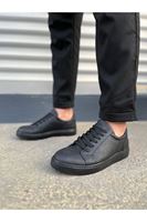 JY165 Elite Bağcıklı Cilt Erkek Günlük Sneaker Ayakkabı CST - Siyah