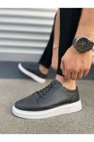 JY0535 Prime Bağcıklı Cilt Erkek Günlük Sneaker Ayakkabı CBT - Siyah