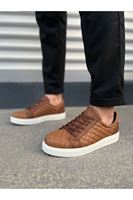 JY166 Prestige Bağcıklı Cilt Kapitone Desenli Erkek Günlük Sneaker Ayakkabı CBT - Taba