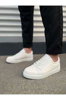 JY166 Prestige Bağcıklı Cilt Kapitone Desenli Erkek Günlük Sneaker Ayakkabı CBT - Beyaz