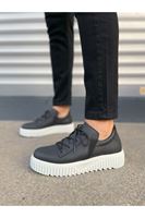 JY502 Bold Bağcıklı Cilt Erkek Günlük Sneaker Ayakkabı CBT - Siyah