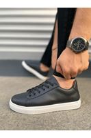 JY122 Mode Bağcıklı Cilt Erkek Günlük Sneaker Ayakkabı CBT - Siyah