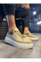 JY144 Volt Bağcıklı Süet Erkek Günlük Sneaker Yüksek Taban Ayakkabı SBT Krem