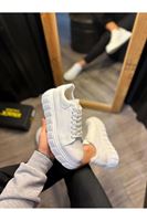 JY144 Volt Bağcıklı Cilt Erkek Günlük Sneaker Yüksek Taban Ayakkabı CBT Beyaz