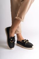 LYDIA Bağcıksız Ortopedik Rahat Taban Çiçek Desenli Kadın Babet Ayakkabı CKT - Siyah