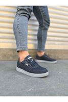 JY0118 REX Bağcıklı Keten Kumaş Erkek Günlük Sneaker Ayakkabı KGT - Füme