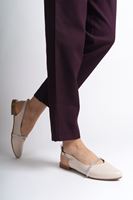 ALLISON Tokalı Ortopedik Rahat Taban Taş Detaylı Kadın Babet Ayakkabı CKT - Krem