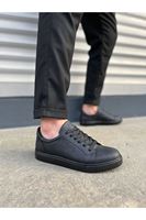 JY165 Elite Bağcıklı Cilt Erkek Günlük Sneaker Ayakkabı CST - Siyah
