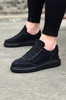JY018 Dexo Erkek Günlük Bağcıklı Kot Kumaş Spor Sneaker Ayakkabı TST - Siyah