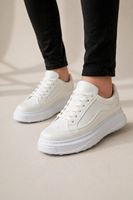 JY507 Dara Bağcıklı Cilt Erkek Günlük Sneaker Ayakkabı CBT Beyaz