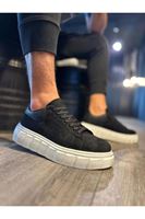 JY144 Volt Bağcıklı Süet Erkek Günlük Sneaker Yüksek Taban Ayakkabı SBT Siyah