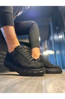 JY144 Volt Bağcıklı Süet Erkek Günlük Sneaker Yüksek Taban Ayakkabı SST Siyah