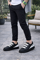JY029 Mono Bağcıksız 3 Bantlı Lastikli Legend Cilt Erkek Günlük Sneaker Ayakkabı CST - Siyah/Beyaz