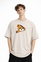 CH - Bear Baskılı Oversize Tişört BEJ