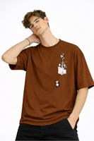 Panda - Baskılı Oversize Tişört KAHVE