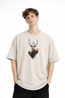 Deer - Oversize Erkek Tişört BEJ