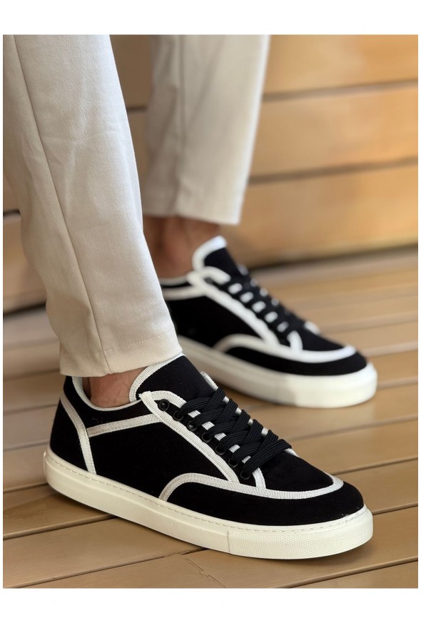 CH2505 - Keten Erkek Ayakkabı SİYAH - BEYAZ